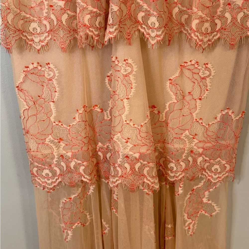 Alice McCall Peach and Coral Lace Dress tiered v-neck luxurious cinching - Picture 2 of 11